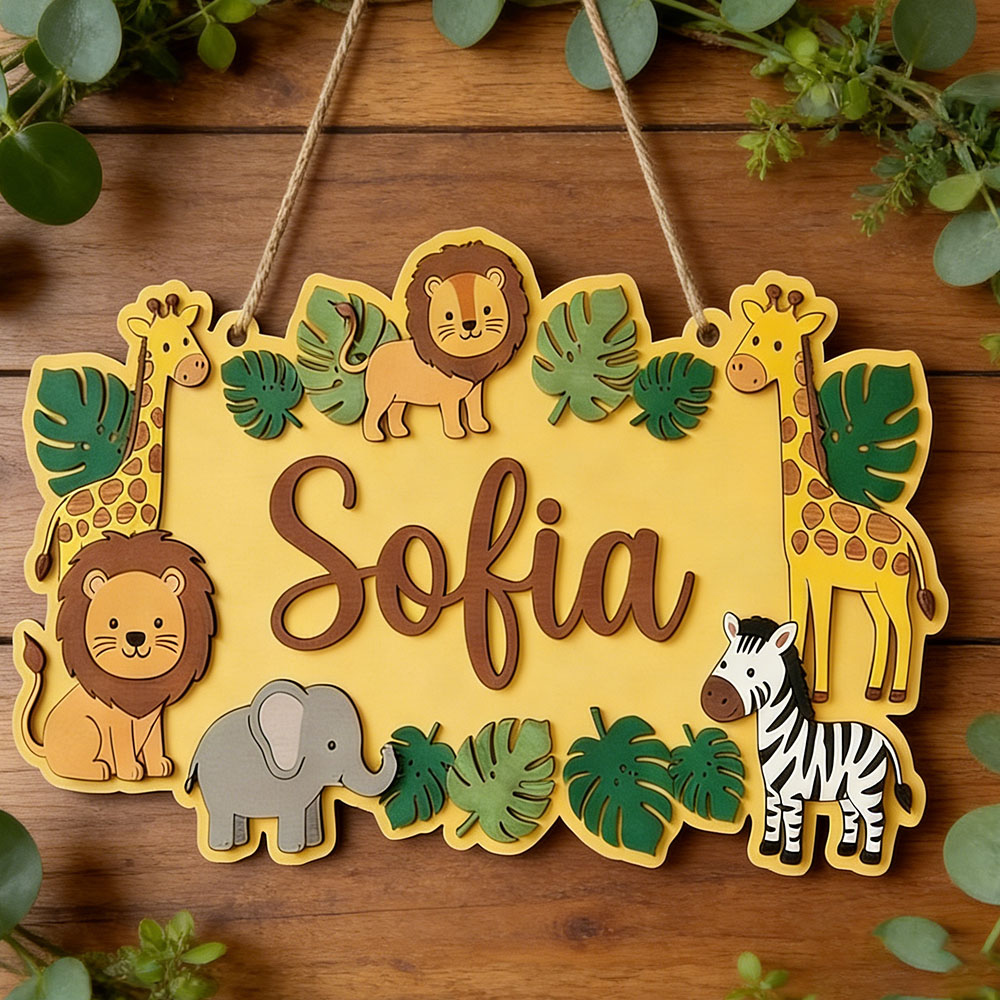 Baby Nursery Yellow - Panneau de porte personnalisé Safari, décoration