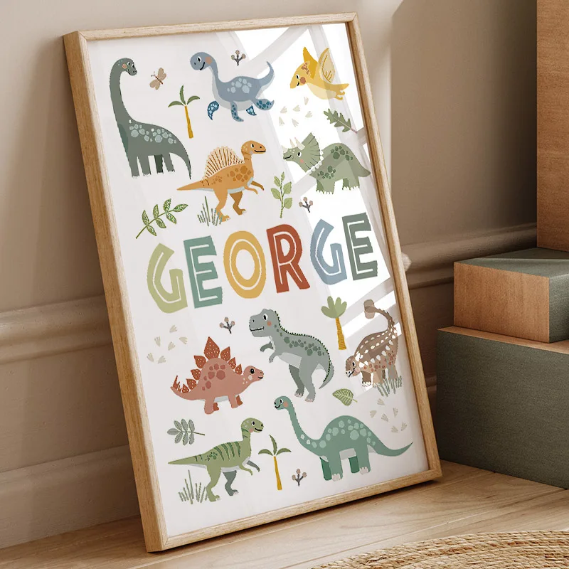 Baby Nursery Pictures - Toile d'art murale avec dinosaures mignons,