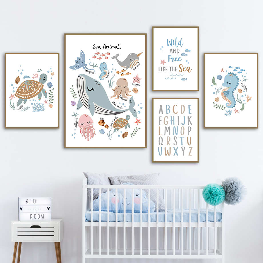 Baby Nursery Ocean - Tableau mural sans cadre sur toile,