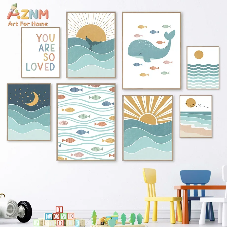 Baby Nursery Ocean - AZNM Tableau mural sur toile style