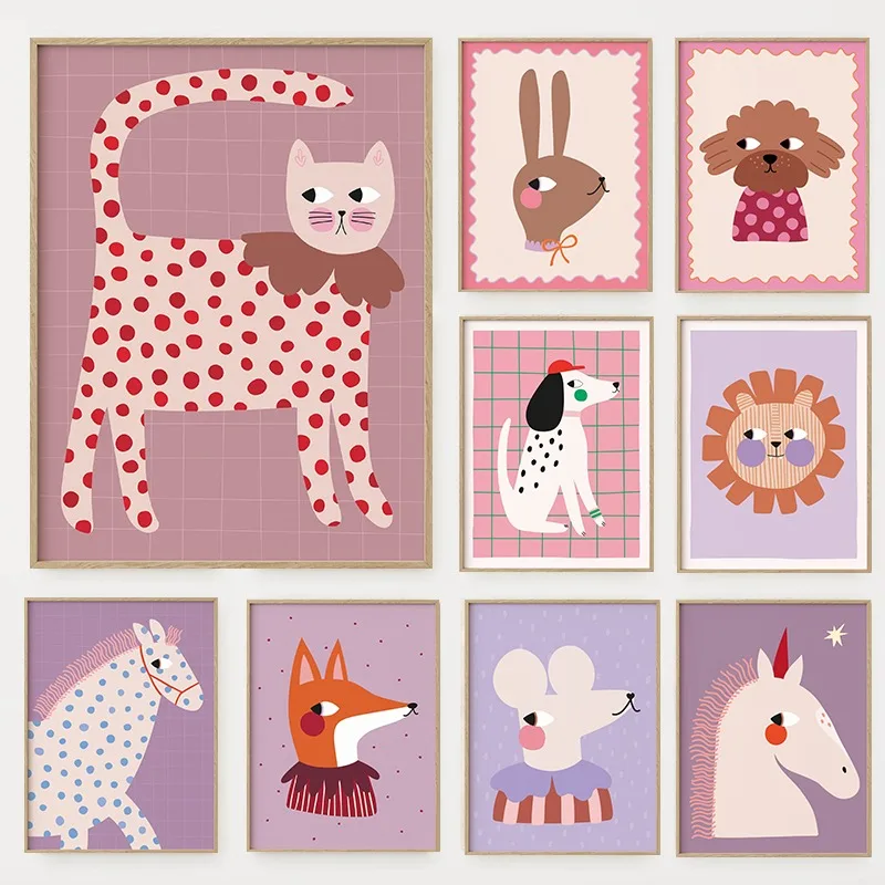 Baby Nursery Pictures - Affiche illustrative d'animaux mignons de dessins