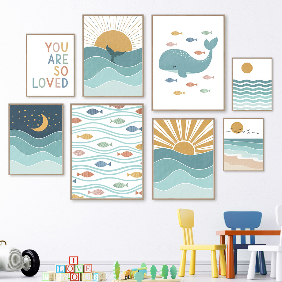 Baby Nursery Ocean - Peinture sur toile 2D, motifs poisson,