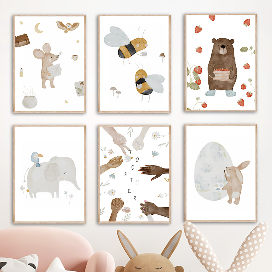 Animals Baby Nursery - Affiches et impressions d'animaux bohèmes (éléphant,