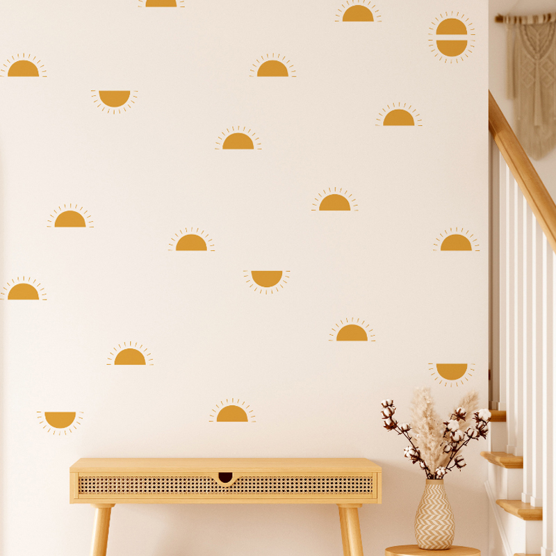 Baby Nursery Yellow - Boho jaune Orange demi soleil stickers