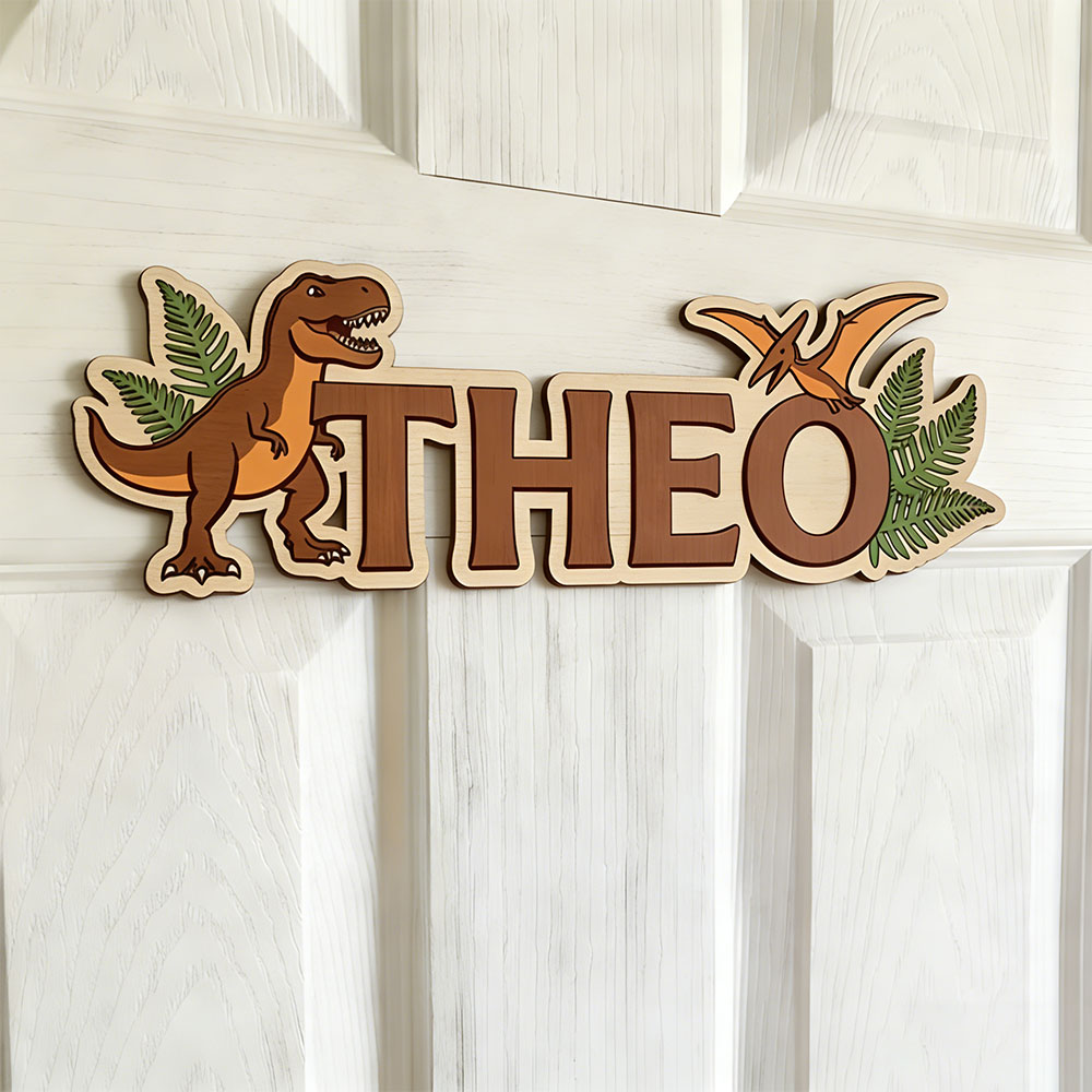 Baby Nursery Decorations - Panneau personnalisé avec nom de dinosaure