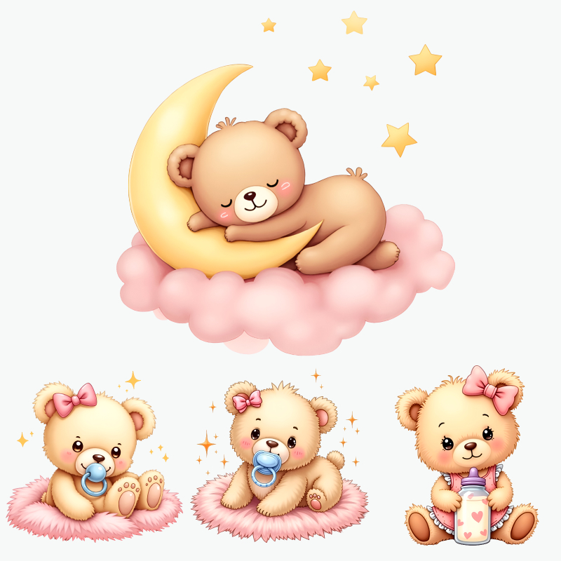 Baby Nursery Yellow - Ensemble d'autocollants mignons d'ours pour bébé,
