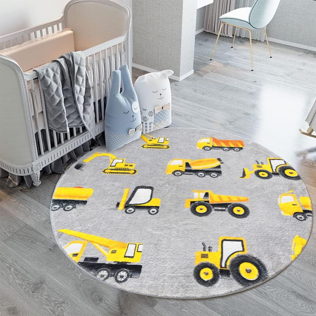 Baby Nursery Yellow - Tapis rond gris pour bébé, motif
