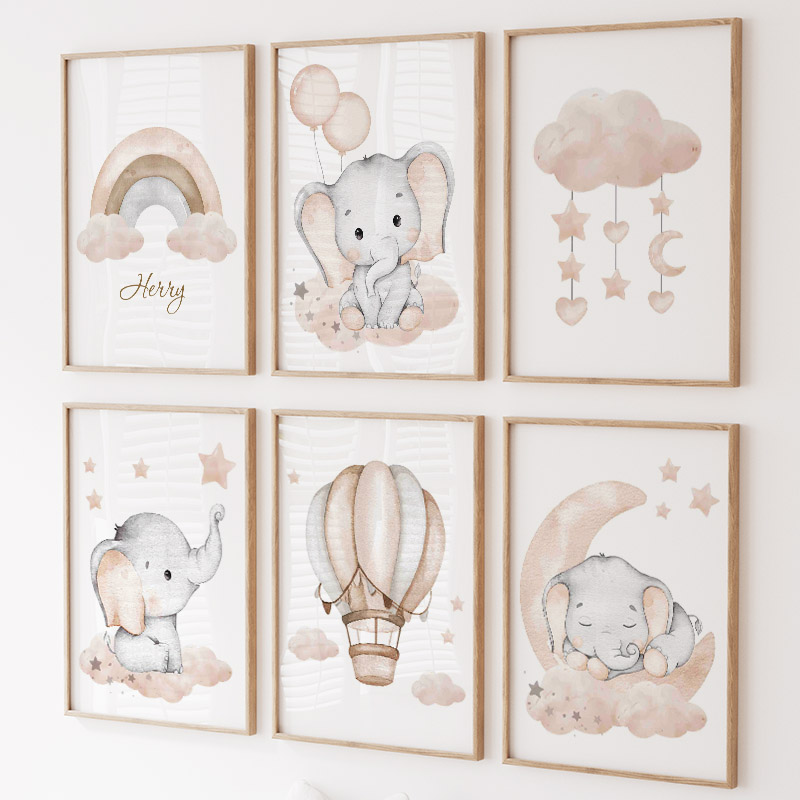 Animals Baby Nursery - Toile d'Art Mural en Forme d'Éléphant
