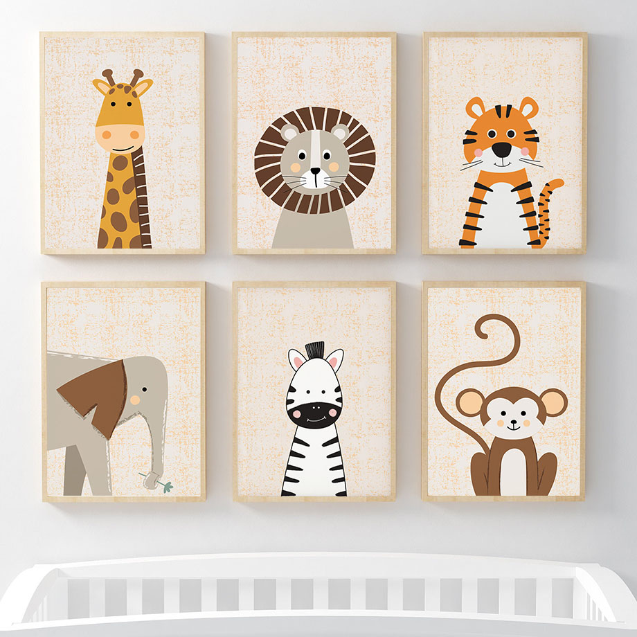 Animals Baby Nursery - Tableau mural en toile avec motifs
