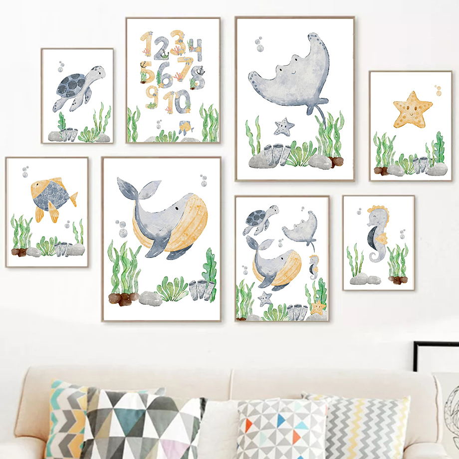 Baby Nursery Ocean - Tableau mural en toile imprimé avec