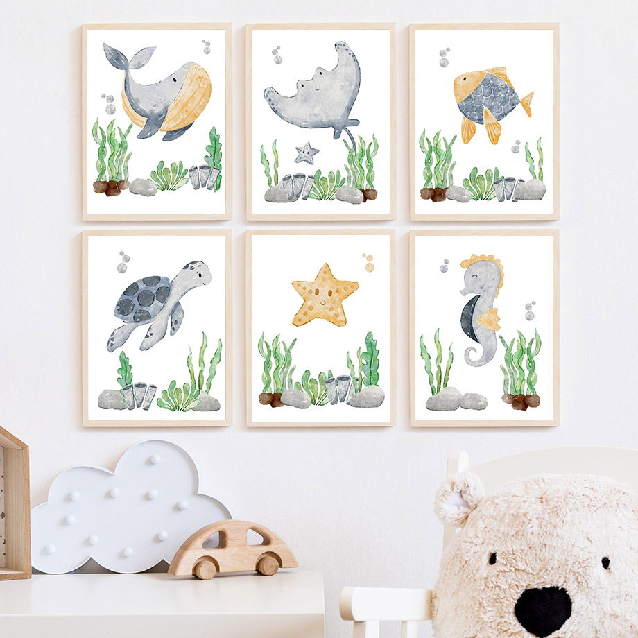 Baby Nursery Ocean - Tableau mural en toile imprimé avec