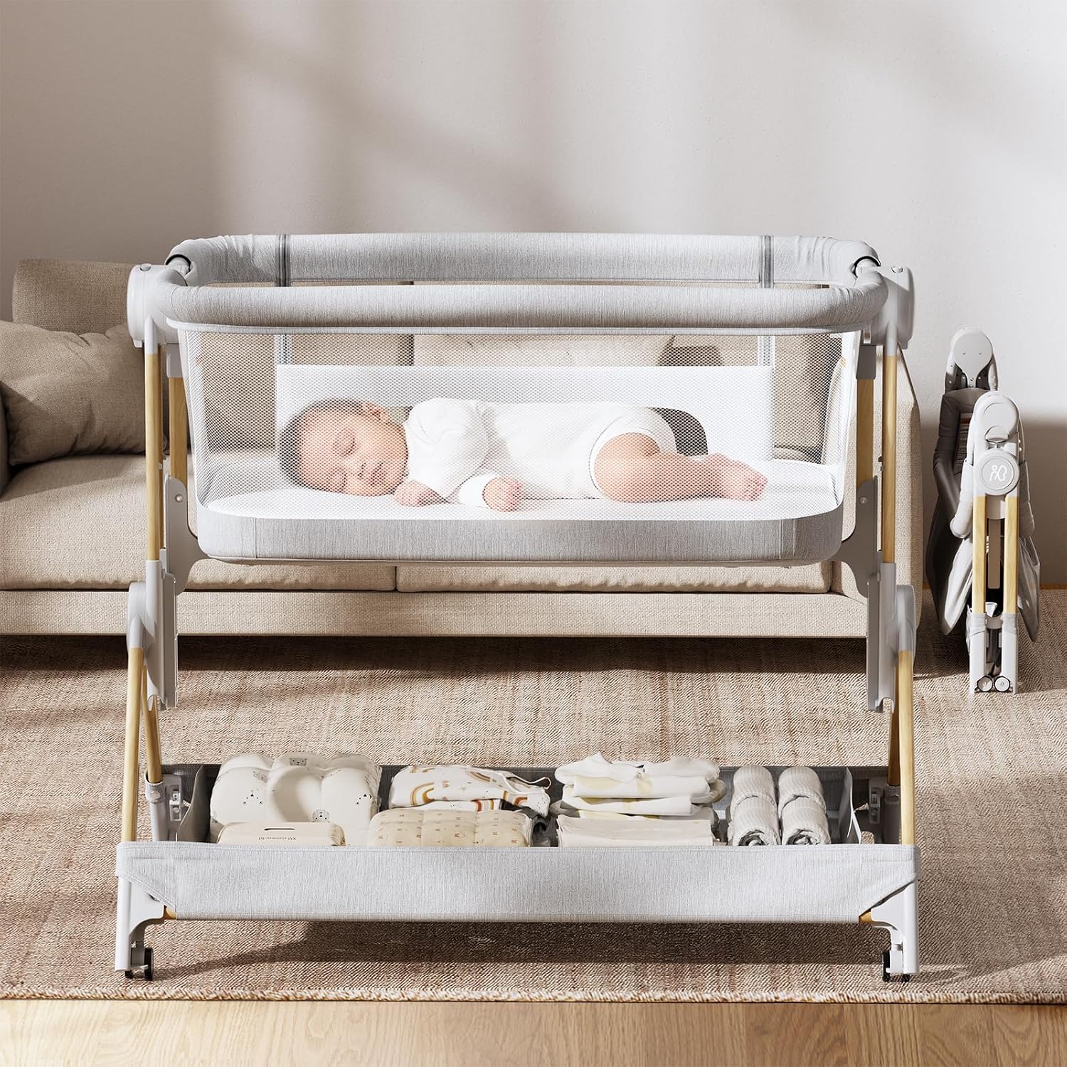 Bassinet Bedside Sleeper - Lit d'appoint 3 en 1 pliable