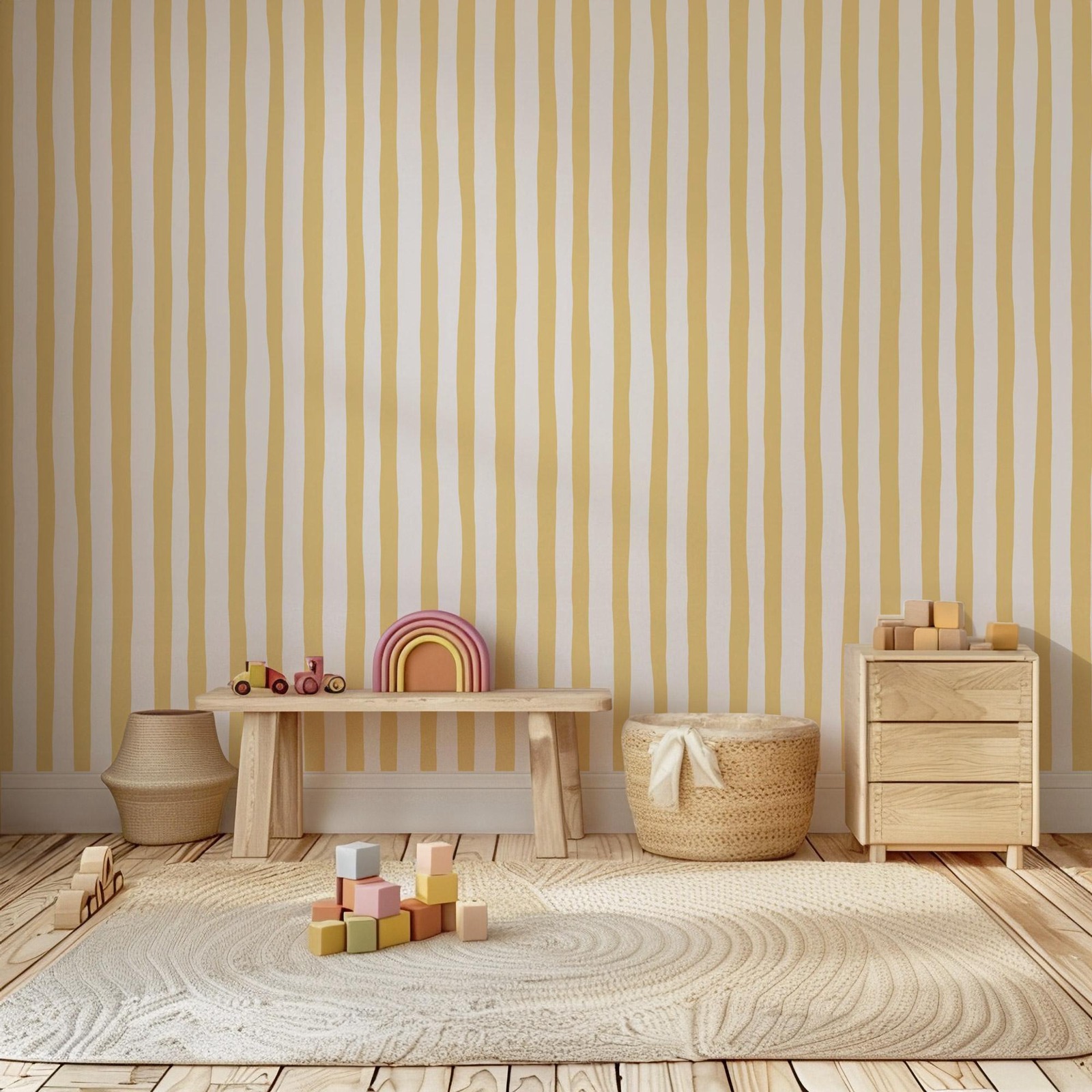 Papier peint à rayures oscilla - Baby Nursery Yellow avis et prix