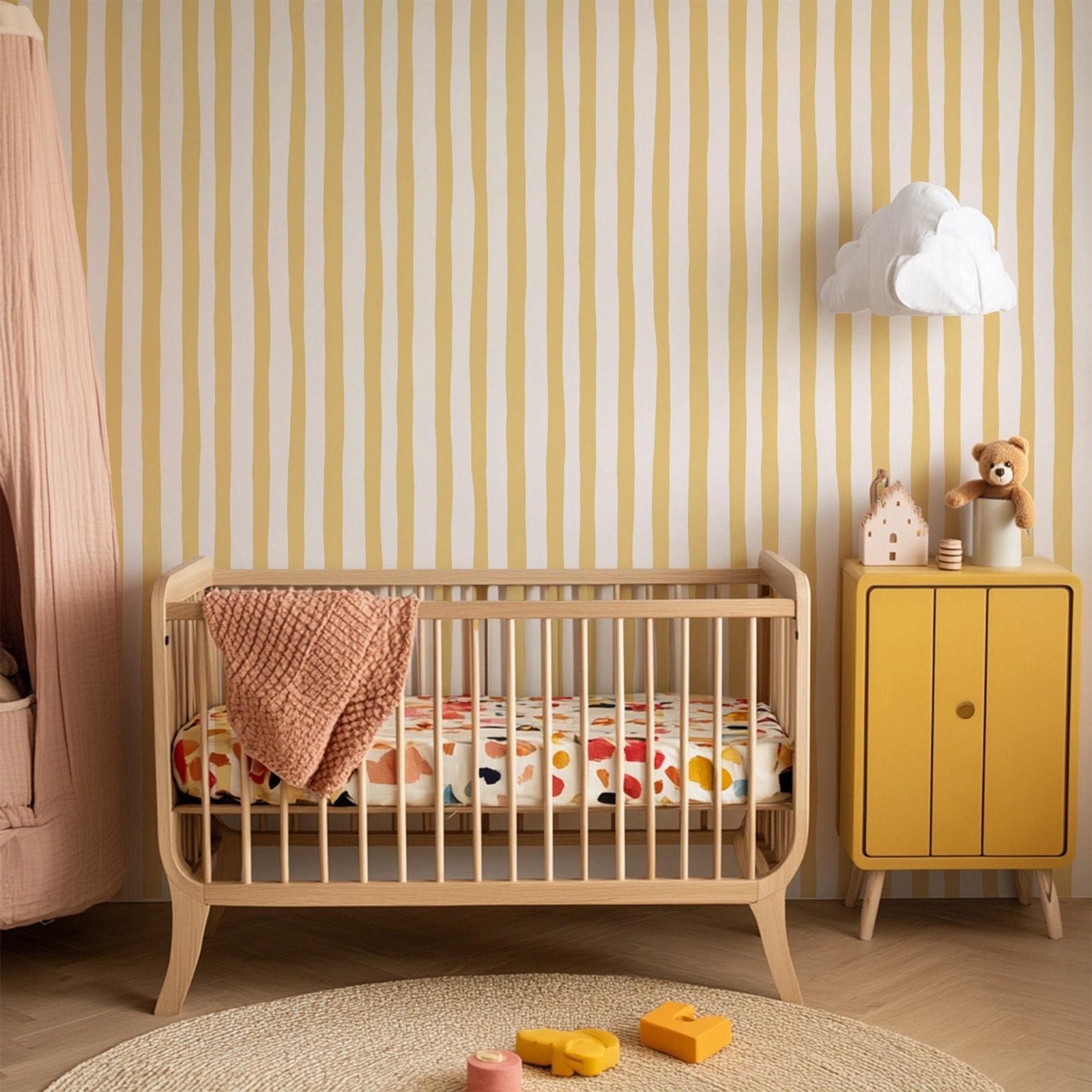 Papier peint à rayures oscilla - Baby Nursery Yellow avis et prix