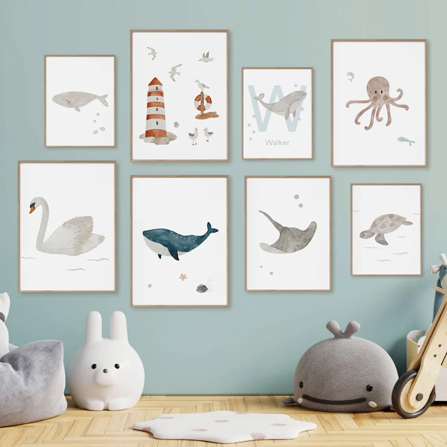 Toile d'Art Mural avec Nom Per - Baby Nursery Ocean avis et prix