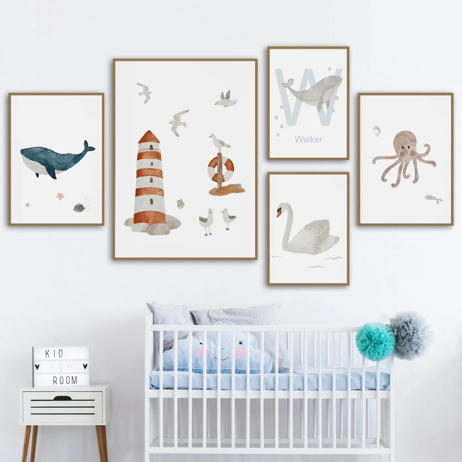 Toile d'Art Mural avec Nom Per - Baby Nursery Ocean avis et prix